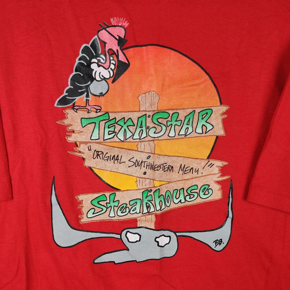 Vintage Texastar Steakhouse Graphic Shirt Mens XL Red Made In USA 90s Graphic